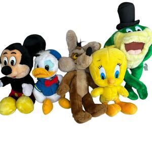 Vintage Looney Tunes Disney Stuffed Animal Lot 90s Cartoon Mickey Donald Tweety